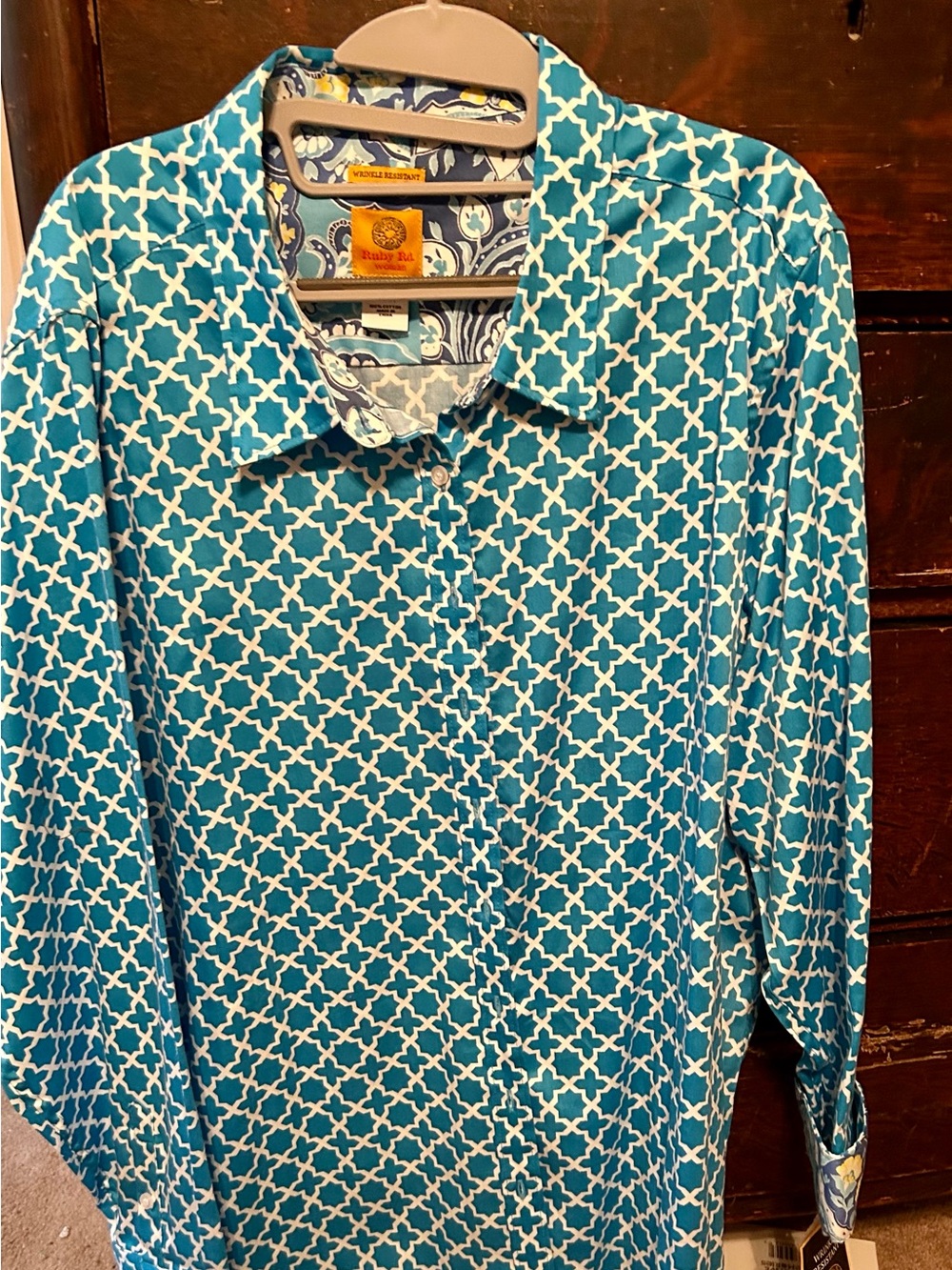 Ruby Rd. Teal Geometric-Print Button Down Shirt